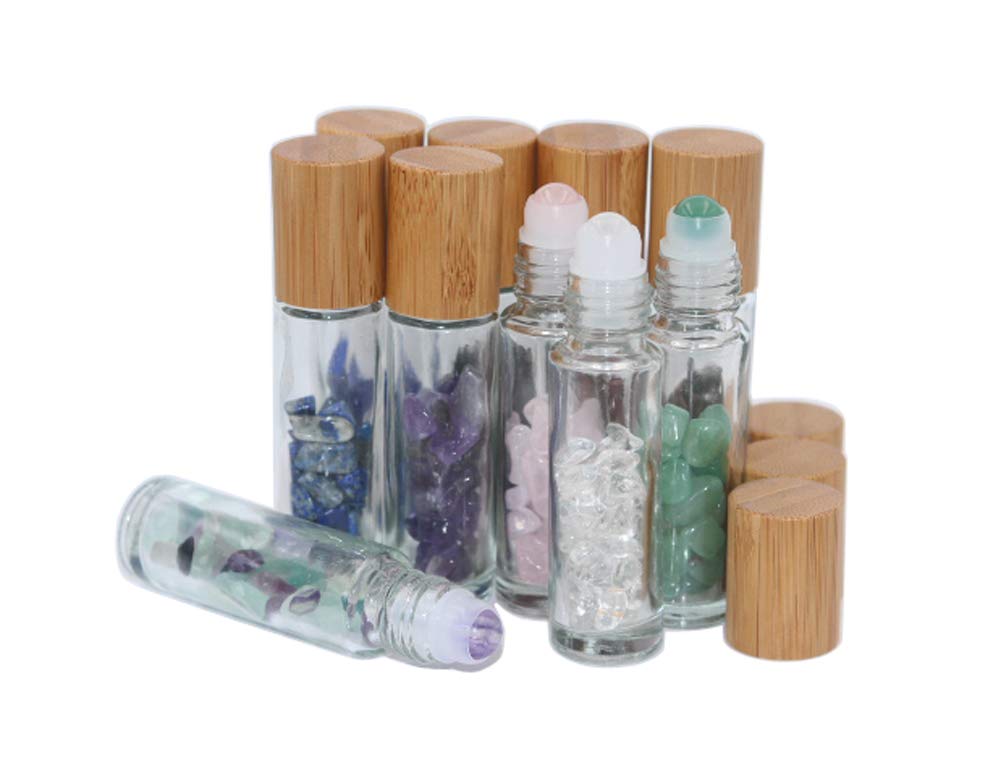 10ml Roll On Bottle With Gemstone Rollerball&Crystal Chips