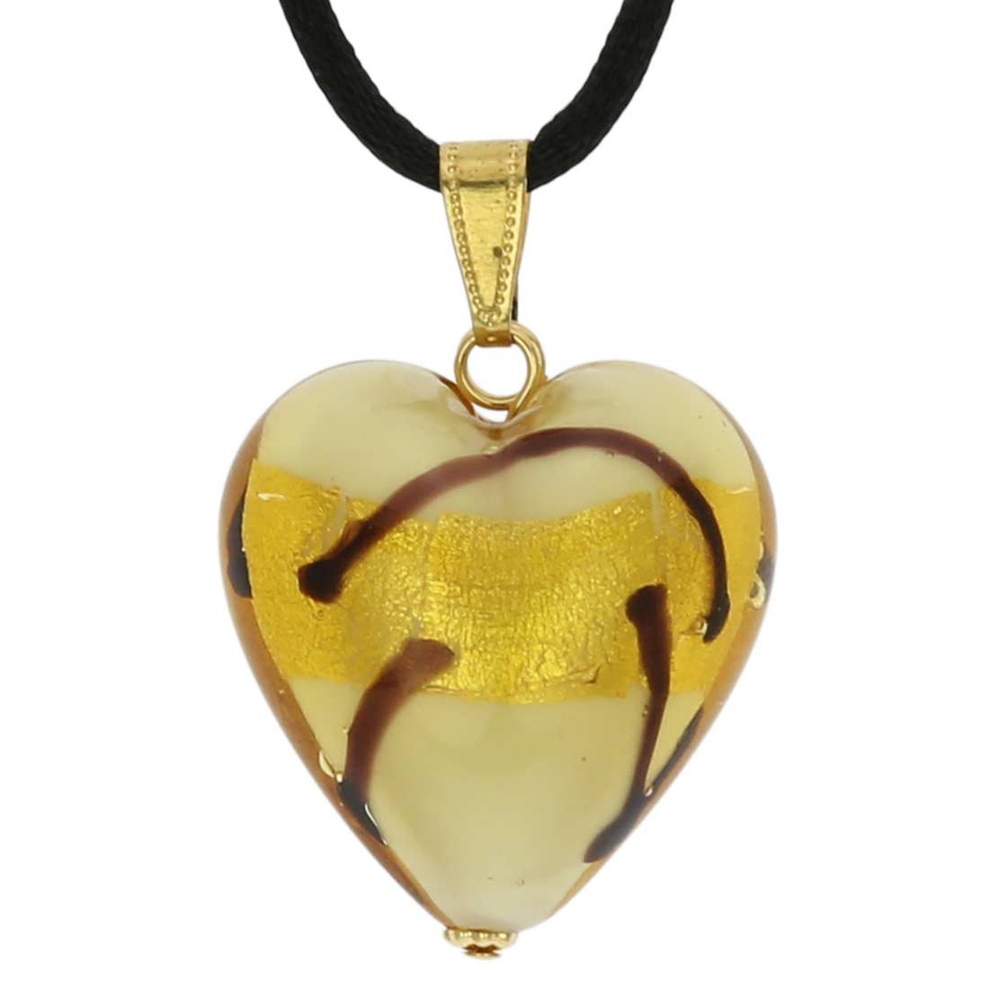 Glass Of Venice Murano Glass Heart Pendant - Ivory Gold