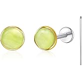 Limerencia Hypoallergenic Earrings for Sensitive Ears - G23 Titanium Round Cat's Eye Flat Back Stud Earrings, Cartilage 5mm Stone Pierced Earrings for Women Men Gift