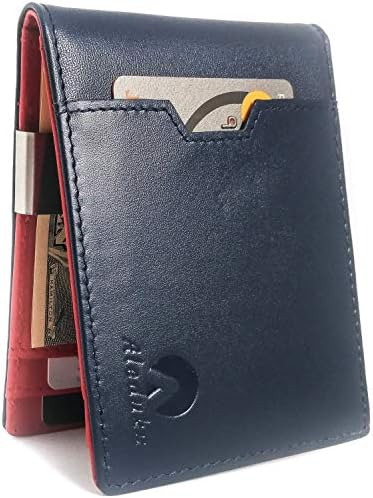 RFID Blocking Slim Bifold Genuine Leather Minimalist ID Window Front Pocket Wallets for Men & Women with Money Clip and Coin Pocket with Zipper