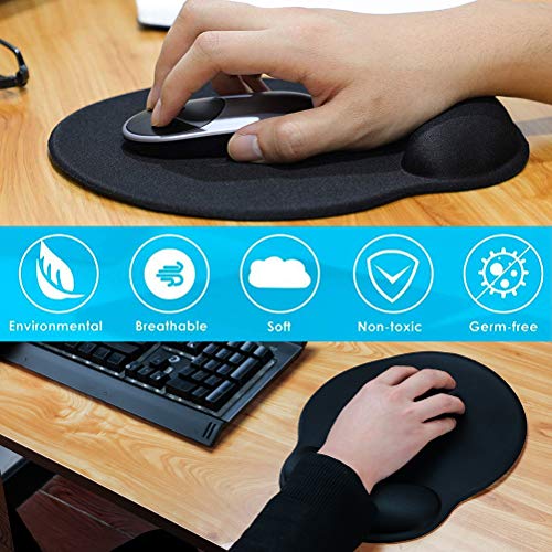 MROCO Ergonomic Mouse Pad with Gel Wrist Rest Comfortable Mouse Pad with Wrist Support, Pain Relief Mousepad with Non-Slip PU Base Mouse Mat for Home, Office & Travel, 9.8 x 8.6 inches, Black