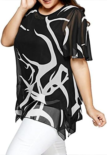 MEEYA Clearance Sale 2018 Plus Size Chiffon Blouses Vest Tops Shirts Women Blouse O Neck Irregular Hem Large Size Top