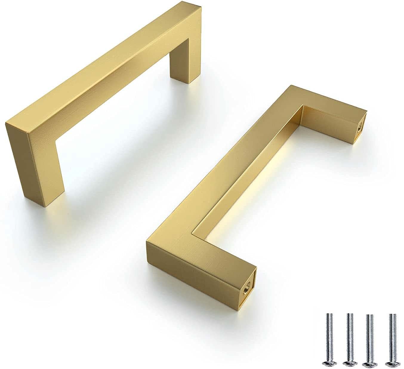 BOZONLI 2 x Kitchen Cabinet Handles 128 mm Gold Cabinet Handles for Drawers and Cupboards Stainless Steel Furniture Handles