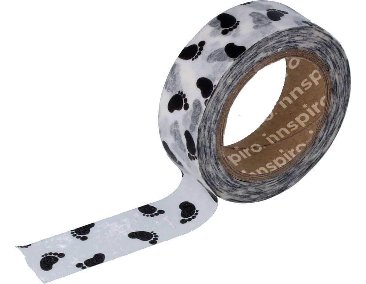 INNSPIRO Masking Tape Washi Footprints Baby Black 15 mm x 10 m Deco Series