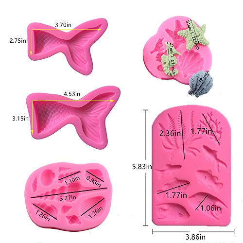 Marine Theme Fondant Silicone Mold,Seashell,Mermaid Tail,Seaweed,Coral,Fish DIY Handmade Baking Tools for Mermaid Theme Cake Decoration,Chocolate,Candy,Fondant,Polymer Clay,Crafting Projects