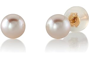 THE PEARL SOURCE White Japanese Akoya Real Pearl Earrings for Women - 14k Gold Stud Pearl Earrings | Hypoallergenic Earrings with Genuine Cultured Pearls