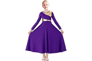 ORIDOOR Girls Praise Dance Dress Metallic Gold Liturgical Worship Church Robe Full Length Swing Lyrical Costume