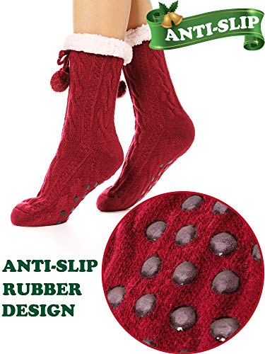 image for EBMORE Womens Fuzzy Slipper Socks Warm Thick Knit Heavy Fleece lined F