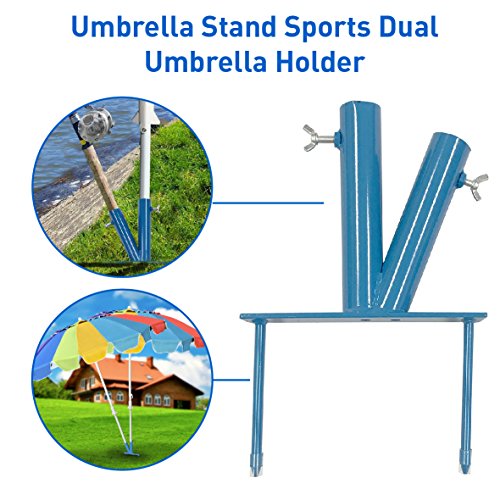 EasyGO Products Umbrella Stand - Sports Dual Umbrella Holder - Fishing Pole Stand - Beach Umbrella Stake, Blue