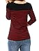 Allegra K Women's Slim Fit Long Sleeve Striped T-Shirt Round Neck Tops X-Large Red