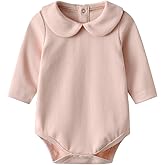 Auro Mesa Infant Baby Girls Bodysuit Peter Pan Doll Collar Super Soft Cotton Romper One-Piece Outfit 0-24 Months