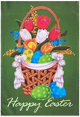 12 x 18 Easter Basket Full of Eggs and Flowers Polyester Garden Flag