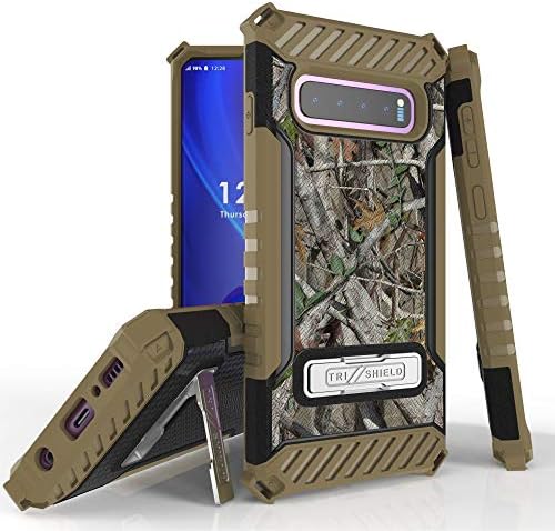 Military Grade Shockproof Hybrid Cover Dual Layer Case w/Stand Compatible with Samsung Galaxy S10 Plus - Autumn Tree Camo