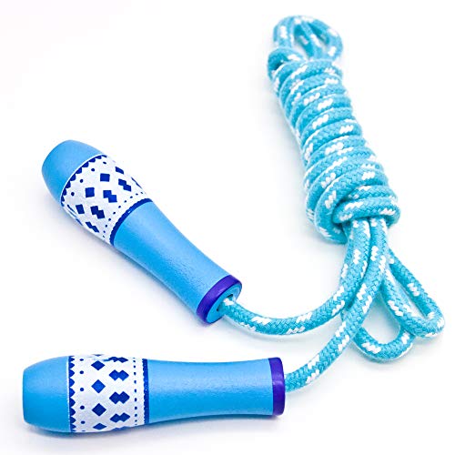 Cotton Jump Rope for Kids - Wooden Handle - Adjustable Cotton Braided Fitness Skipping Rope - Outdoor Fun Activity, Great Party Favor, Exercise Activity