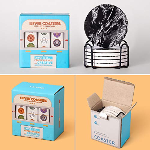 image for LIFVER 6 Pieces Coasters for Drinks Absorbent, Ceramic Coasters Set wi