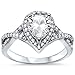 Sterling Silver Pear Cubic Zirconia Solitaire Engagement Ring Sizes 5-10