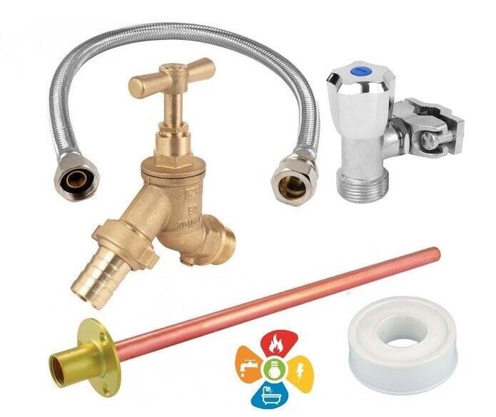 Outdoor Garden DIY TAP KIT SELF Cutting BIBTAP Easy FIT Through THE WALL Flange PTFE & Flexible Hose GTK