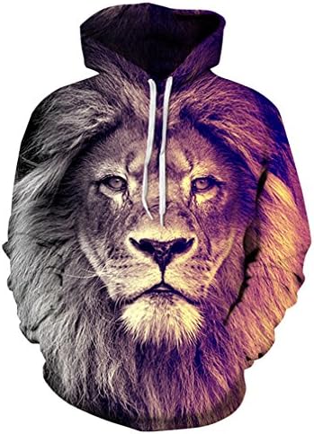 Cavinsle Animal Style Sweatshirts Men Women Pullovers Print Lion Hoodies Hooded Tracksuits Tops S