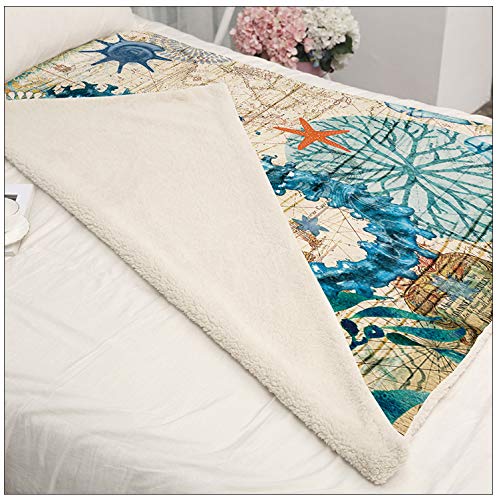 Qucover 3D Print Sea Horse Coral Velvet Throw Blankets Throws Bed Sheet with Sherpa Lining for All Season 59x79 Inch - Thumbnail 6