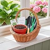 Green Leaves Oval Traditional Wicker Basket Medium High Handle Storage view 2