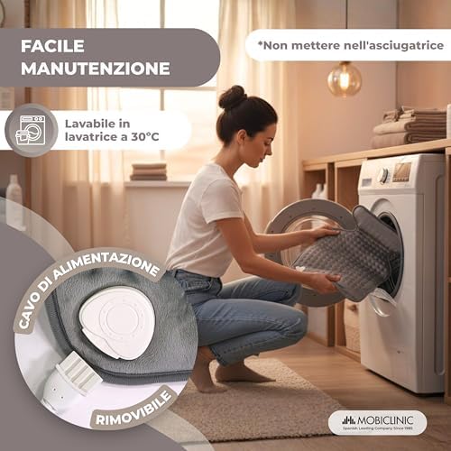 ®, Termoforo elettrico, Cuscino termico per collo e spalle, Basso consumo, 3 livelli di calore, Spegnimento automatico, Zona lombare cervicale, Lavabile, 62x43