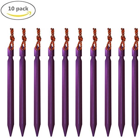 Wotesport 10 PCS Aluminum Outdoors Tent Stakes Pegs with Reflective Pull Cords (purple)
