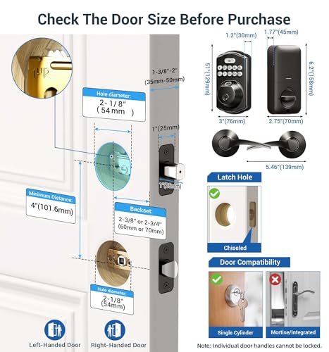 Veise Fingerprint Door Lock with 2 Lever Handles - Keyless Entry Door Lock, Electronic Keypad Deadbolt, Digital Smart Code & Front Handle Sets, Auto-Locking, Easy Installation, Matte Black