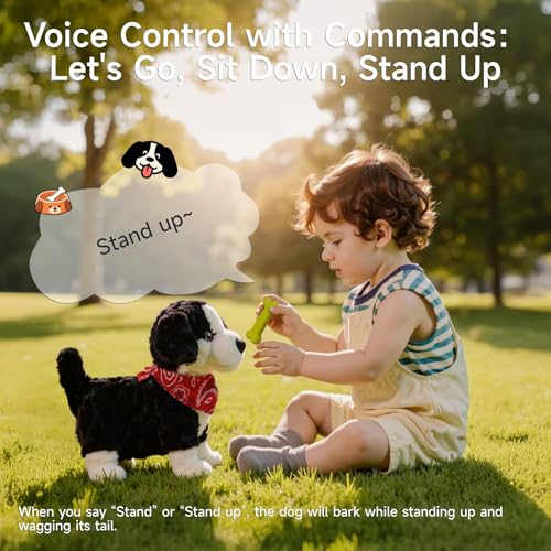 eJog Pup Interactive Plush Toy Dogs for Kids, Electronic Voice Control Dog, Walking, Talking, Barking, Tail Wagging, Realistic Robot Puppy Toy, Stuffed Animal Pet Toys for Children Ages 3+