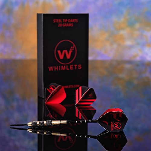 Whimlets Professional Darts Set-6 Steel Tip Darts with Black Aluminium Shafts and 9 Standard Flights+Dart Sharpener+Free eBook+Premium Case, 20 Grams Brass Darts-Perfect for All Levels