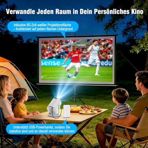 Portable Mini Projector 4K with WiFi 6 and Bluetooth, Small Projector for Travel, 360° Rotating Base, Power Bank Connection and Mobile Phone Pairing, Ideal for Home Cinema and Portable Projector 4K