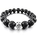 INBLUE Men,Women's 12mm Alloy Energy Bracelet Link Wrist Energy Stone Lava Rock Black Silver Tone Bead