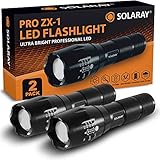 (New) SOLARAY Handheld LED Tactical Flashlights - Professional Series ZX-1 (2 pack) - Super Bright High Lumen - 5 Light Modes, Adjustable Focus, Outdoor Water Resistant