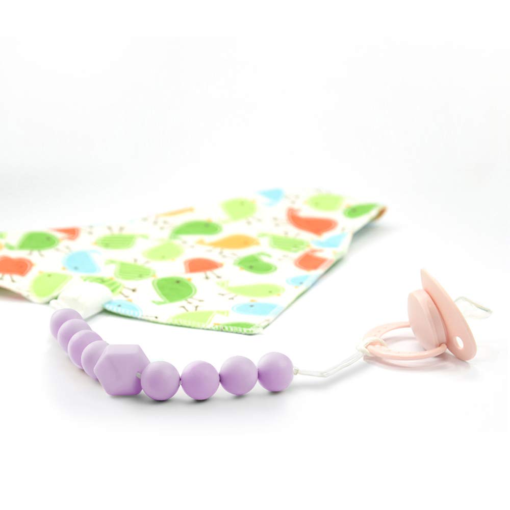 Yoofoss Pacifier Clip Silicone 4 Pack for Baby Girls BPA Free Teething Beads Fits Most Pacifier Styles & Teething Toys (Light Purple） : Baby