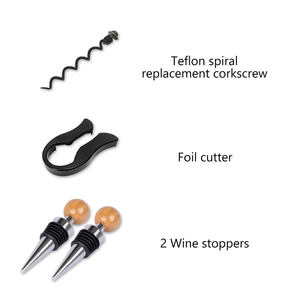 Rabbit Wine Bottle Opener Set with Bamboo Stand, 5 Piece Lever Corkscrew Remover, 2 Wine Stoppers, Foil Cutter, Extra Teflon Spiral, Best Gift for Wine Lover by Vina