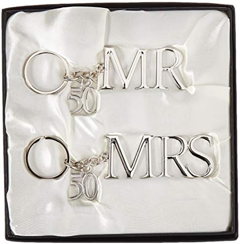Glorious Occasions Mr & Mrs 50th Key Chain Set of 2, Silver, One size