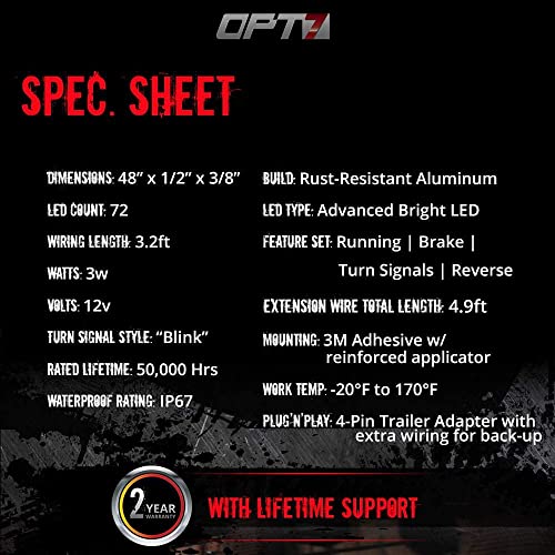 OPT7 48" Redline Parlux LED Tailgate Light Bar w/Red Turn Signal, IP67