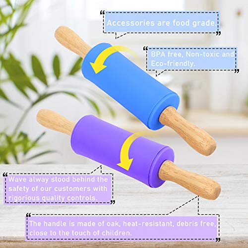 Koogel 9 Inch Mini Rolling Pin, 2 Pcs Kids Rolling Pin Small Rolling Pin Handle Rolling Pin for Home Kitchen Children Cake