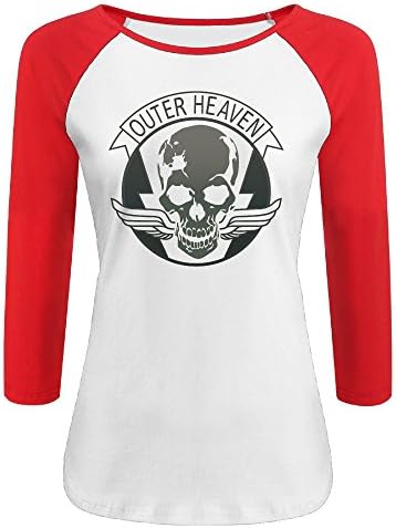 Women's Outer Heaven-Metal Gear Solid 100% Cotton 3/4 Sleeve Athletic Baseball Raglan T-Shirt Red US Size XL