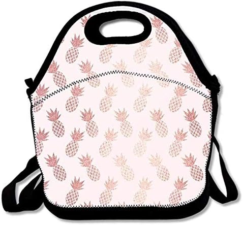 Insulated Lunch Bag Tote Reusable Waterproof School Picnic Carrying Gourmet Lunchbox Container Organizer for Women, Men, Adults, Kids, Girls and Boys - Rose Gold Pineapple Pattern