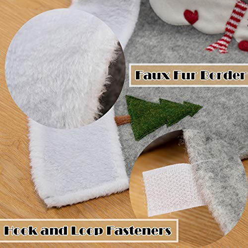 EDLDECCO Christmas Tree Skirt Snowman Printing with Faux Fur Trim 48 inches Large X'Mas Holiday Party Decor Ornaments - Thumbnail 4