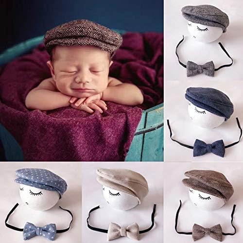 Matissa Newborn Baby Boy Newsboy Cap and Bow tie Set Gatsby Cap Pageboy Golf hat mothers day gift (Grey (3)) - Image 3