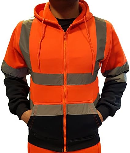 SUPERDRIFT High Visibility Work-Safety Mens Fleece Sweatshirt Full Zip Hoodies