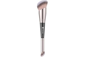 TEOYALL Dual-Ended Foundation Under Eye Concealer Brush, Curved Angled Contour Synthetic Bristles for Liquid Cream Powder