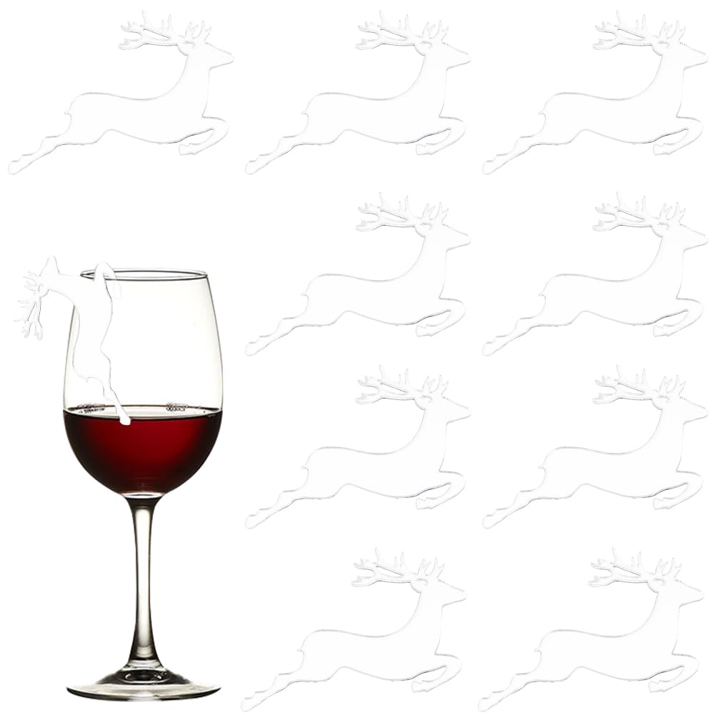 SUNNYCLUE 1 Box 20Pcs Wine Glass Tag Drink Tags Blank Clip on Wine Glass Markers Acrylic Clear Deer Pattern Wine Glasses Identifier for Christmas Wedding Holiday Decors Party Gifts Family Drink Favors