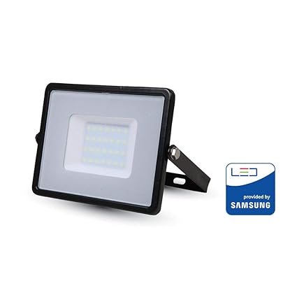 V-TAC 30W Wasserfester Fluter Outdoor Außenstrahler LED-strahler Schwarzes Gehäuse, Weißes Glas IP65 4000K Tagesweiß 2400 Lum