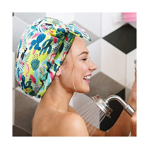 2 Pieces Shower Caps Waterproof Bowknot Bathing Caps Reusable Shower Hats Multi-functional Shower Hair Caps for Women…