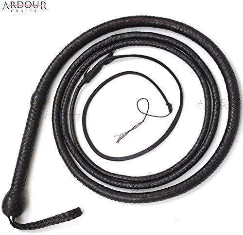 Ardour Crafts Black Bull Whip 08 to 12 Feet 12 Plaits Cow Hide Leather Custom BULLWHIP Belly and Bolster Construction