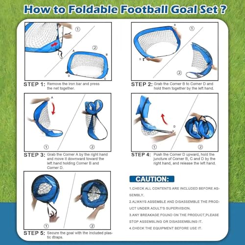 PINGWGO Portable Football Goal Net, 4-in-1 Football Training Set with Carry Bag, Foldable Mini Soccer Goal Net for Kids, Blue and Black, Multi-Mode Goal Post, Easy Assembly