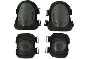 First to act tactical Military Tactical Knee Pad Elbow Pad Set Airsoft Knee Elbow Protective Pads Combat Paintball Skate Outdoor Sports Safety Guard Gear (Black-Set of 4, M-for Adult)