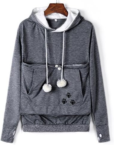 Unisex Big Kangaroo Pouch Hoodie Long Sleeve Cat Dog Holder Carrier Sweatshirt
